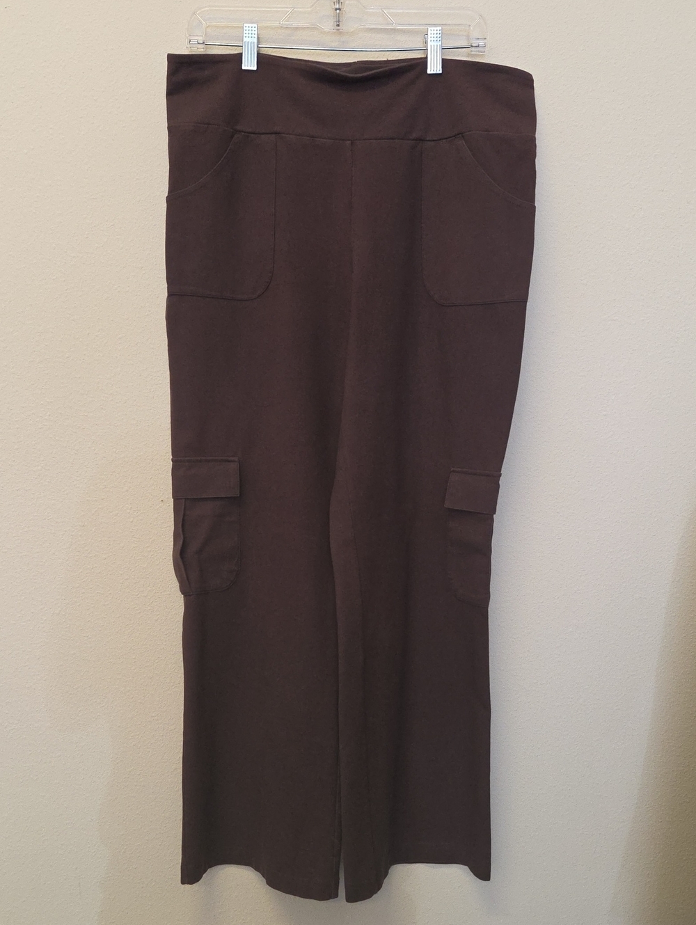 Renee Greenstein Women’s Brown Wide-Leg Strech Soft Cargo Pants Sz 14